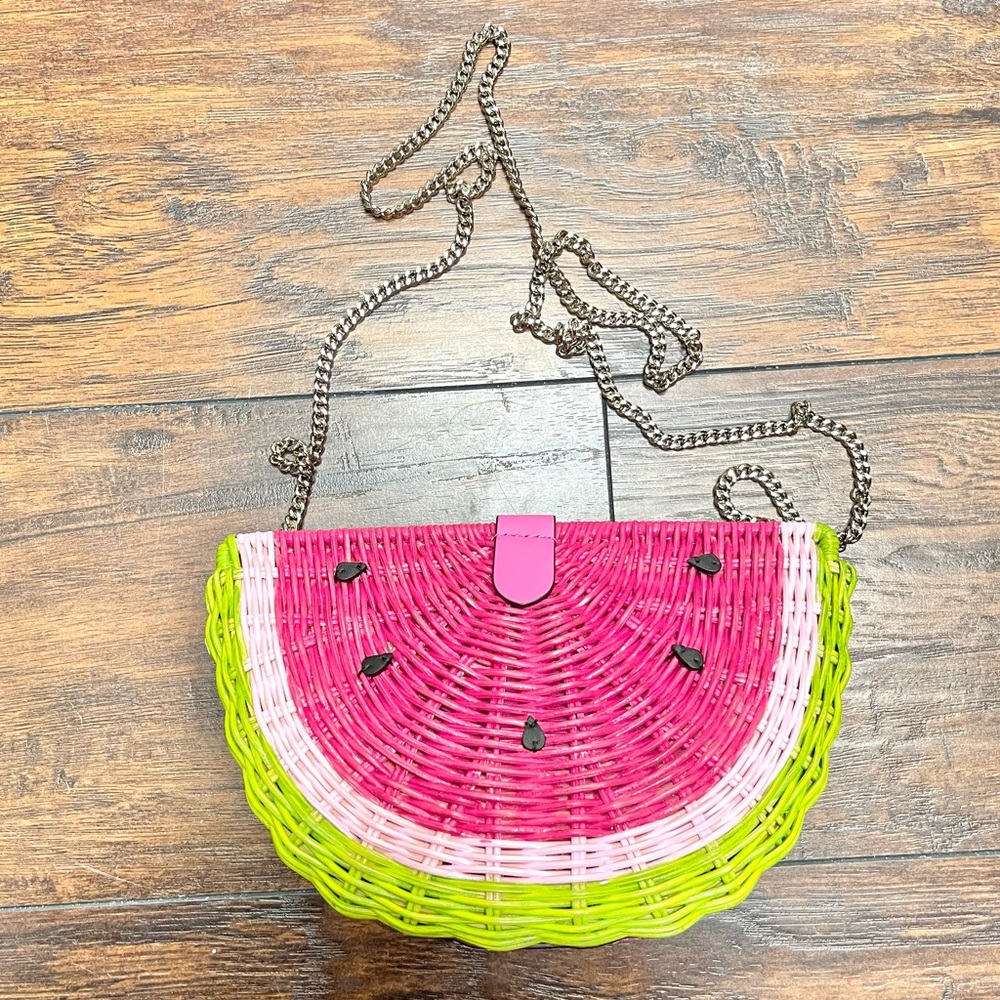 kate spade Watermelon Straw Crossbody Bag in Pink, Green - Picture 4 of 6